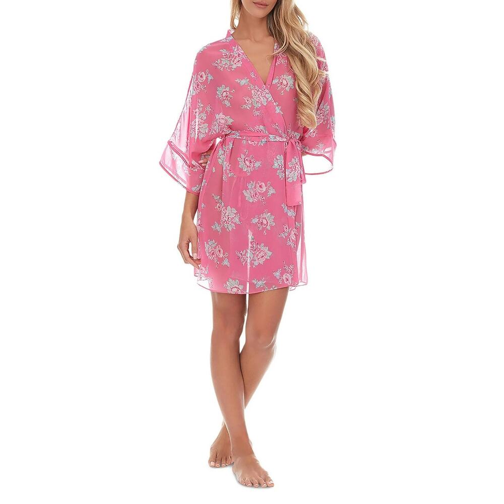 Flora Nikrooz Womens Floral Chiffon Robe M Pink